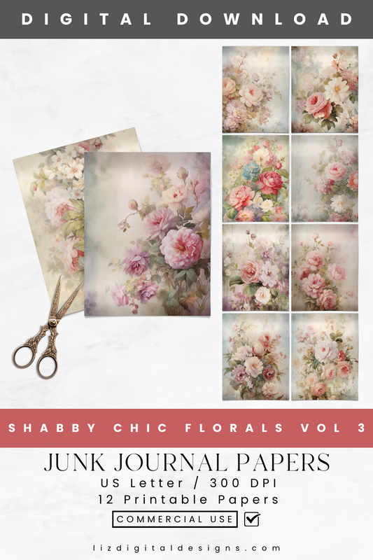 Shabby Chic Florals Vol 3 - Junk Journal & Scrapbooking Paper