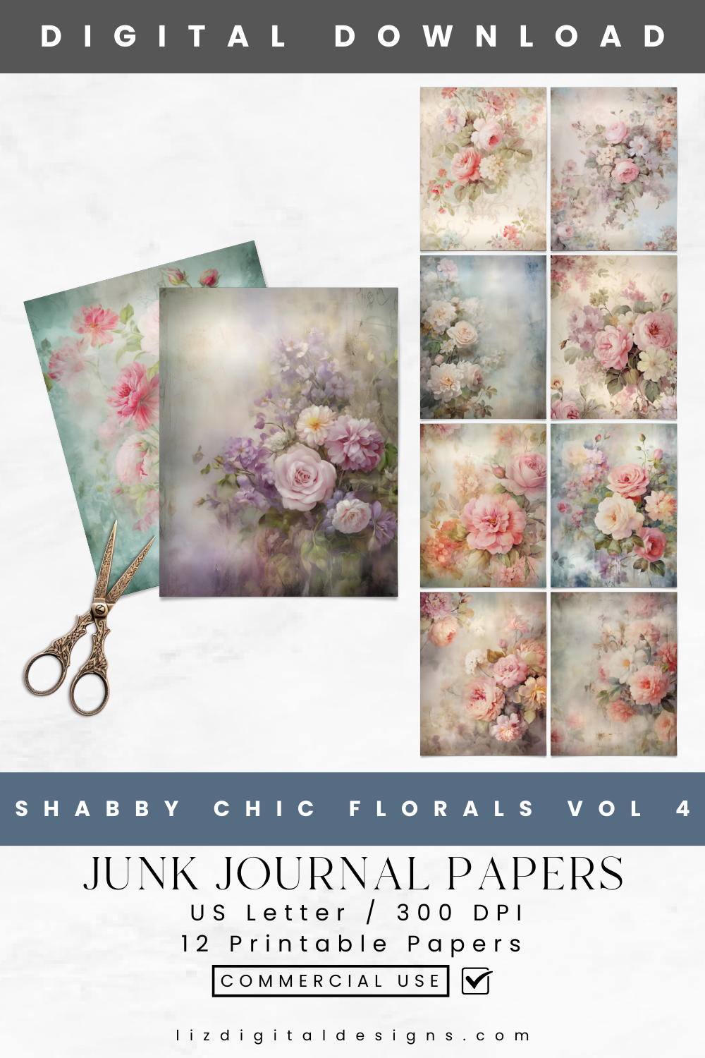 Shabby Chic Florals Vol 4 - Junk Journal & Scrapbooking Paper