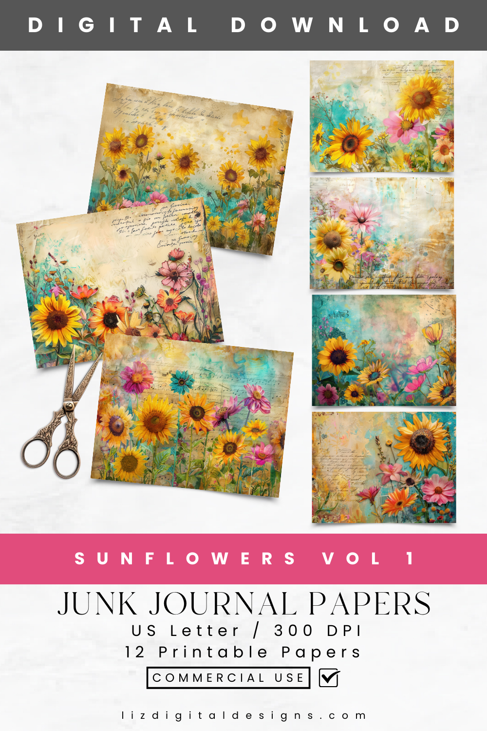 Sunflowers Vol 1 - Junk Journal & Scrapbooking Paper