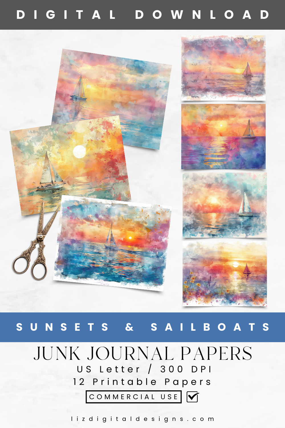 Sunsets and Sailboats - Junk Journal & Scrapbooking Paper