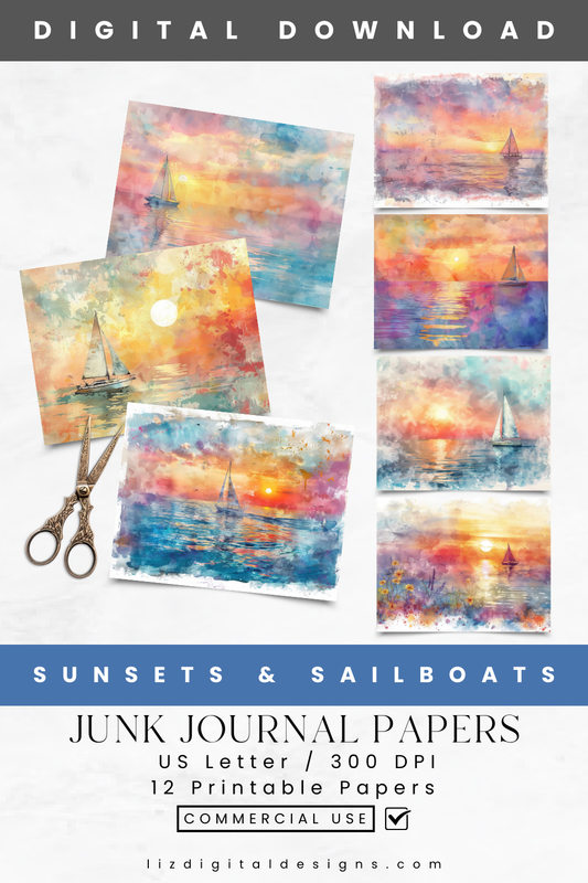 Sunsets and Sailboats - Junk Journal & Scrapbooking Paper