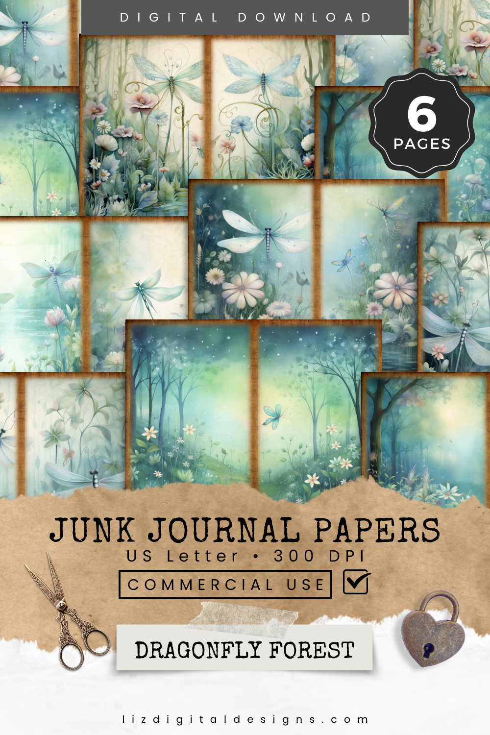 Dragonfly Forest - Junk Journal & Scrapbooking Papers