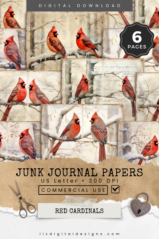 Red Cardinals - Junk Journal & Scrapbooking Papers