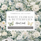 Watercolor White Florals & Butterflies Clipart Pack